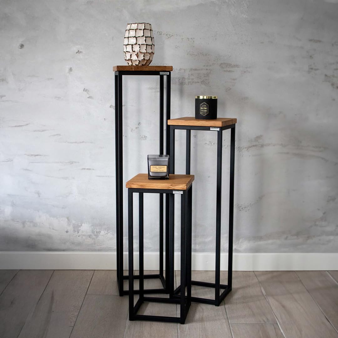 holz4home® Dekoständer-Set 3-tlg. in schwarz aus Massivholz Eiche I Natur Geölt I Höhen: 50/70/90 cm