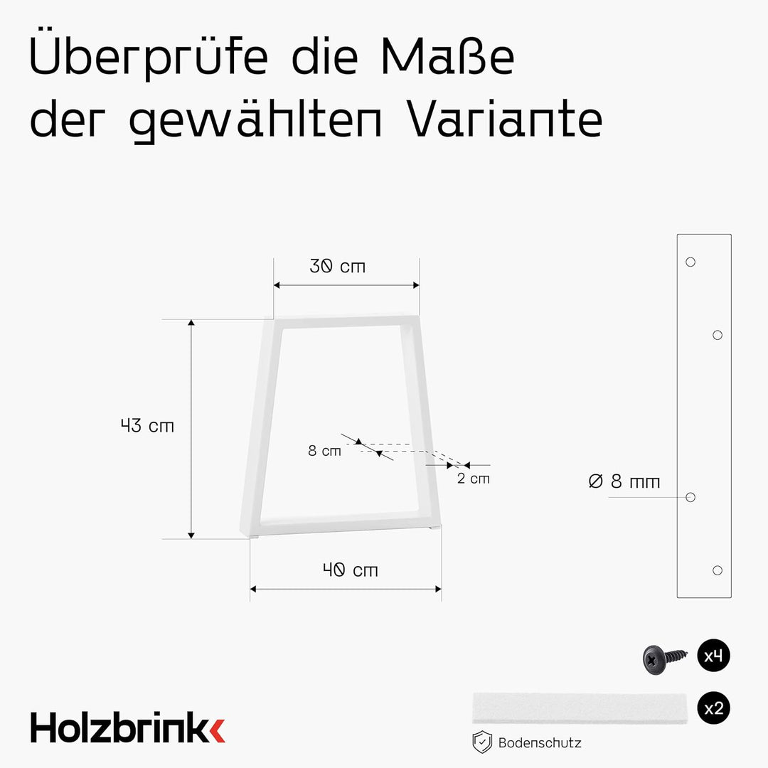 HOLZBRINK Tischbeine Trapez für Couchtisch/Sitzbank, 30/40x43cm, Verkehersweiss, 1 Stück, HLT-20-C-B