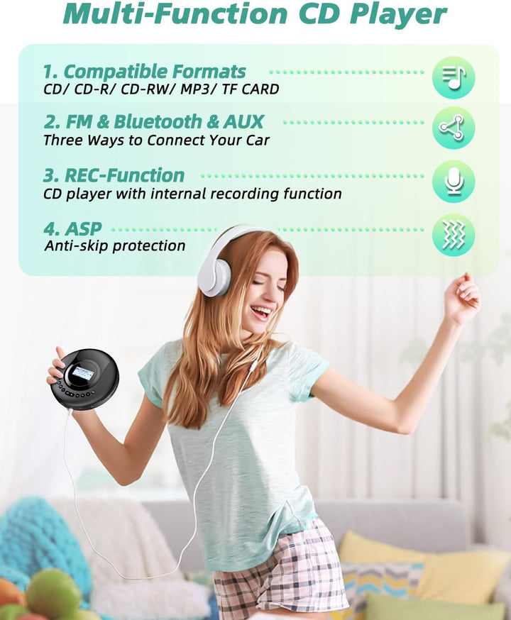 Arafuna Tragbarer CD-Player mit DAB+/UKW- Radio, CD Player Bluetooth mit Hörbuchfunktion, Discman CD