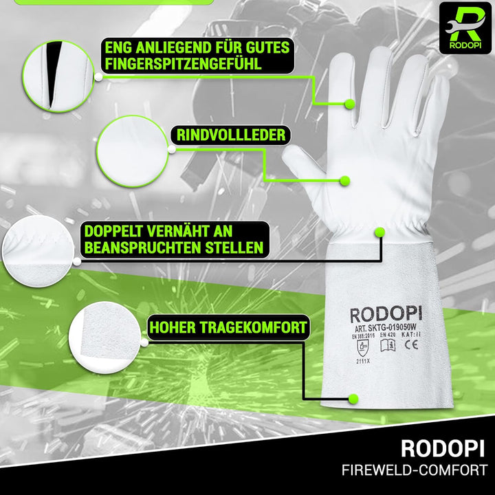 RODOPI Schweisserhandschuhe FIREWELD-Comfort 1-10 paar Arbeitshandschuhe EN 388:2016 Gr. 8-11 Rindvo