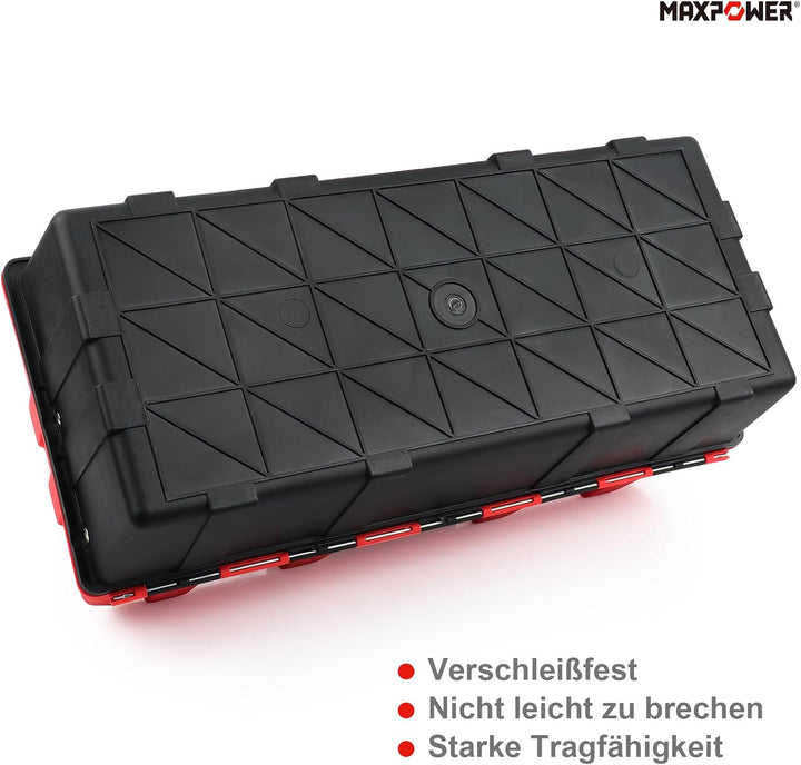 MAXPOWER Werkzeugkoffer leer, Werkzeugkiste gross mit 3 Laden, Werkzeugkasten 42 x 18 x 17 cm mit Me