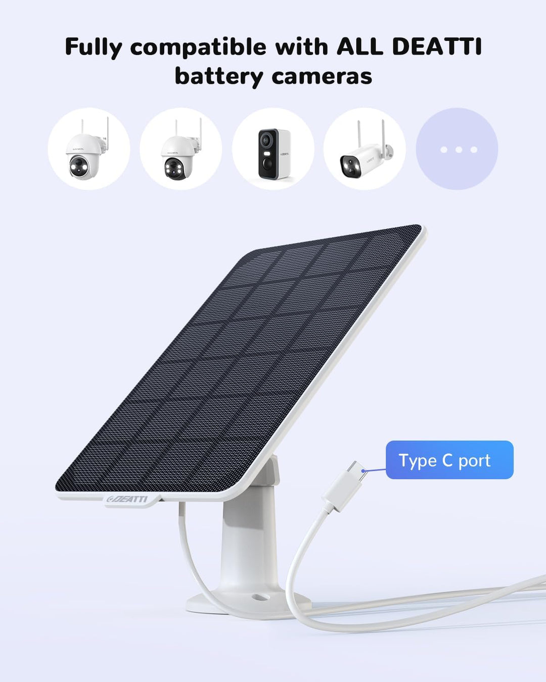 DEATTI 3W Solarpanel für Überwachungskamera Aussen Akku, Wetterfest, 360° Einstellbare Halterung, US