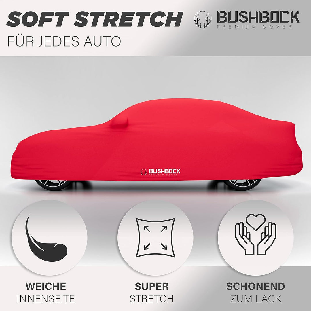 BUSHBOCK® Premium Autoabdeckung Indoor - Satin Schutzhülle Stoff - Abdeckplane Autoplane Autogarage