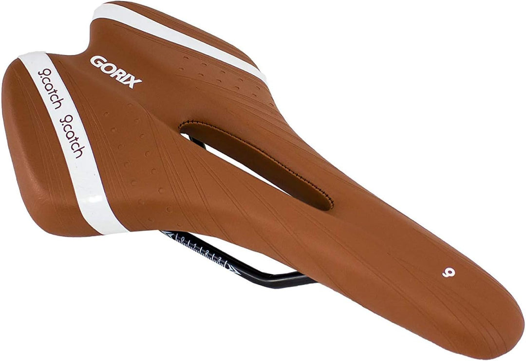 GORIX Fahrradsattel, komfortabel, mit Schiene, MTB, Rennrad, für Damen und Herren (A6-1) Hellbraun,