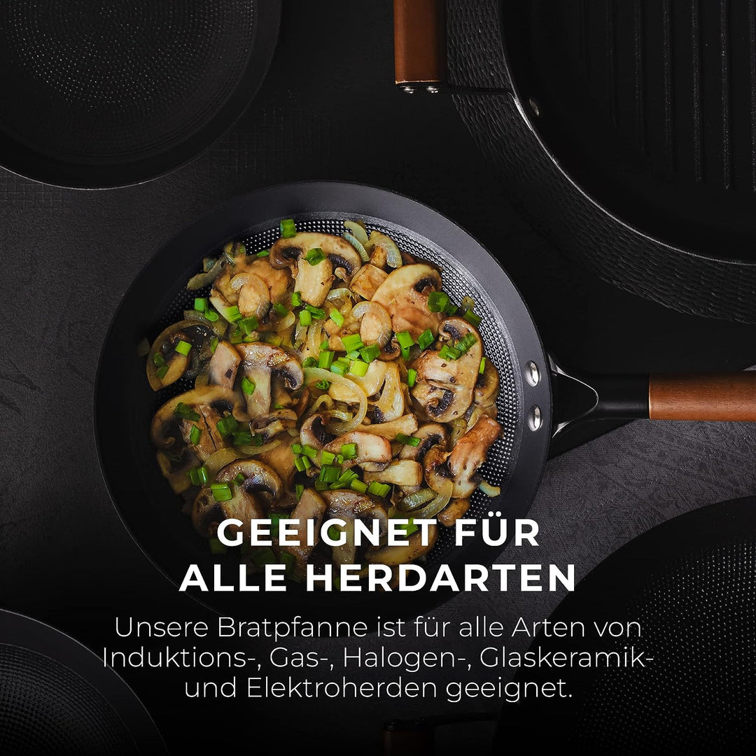 MasterPRO Odín | Pfanne Antihaftbeschichtet 16 cm | Aus Gepresstem Eisen | Ergonomischer Akazienholz