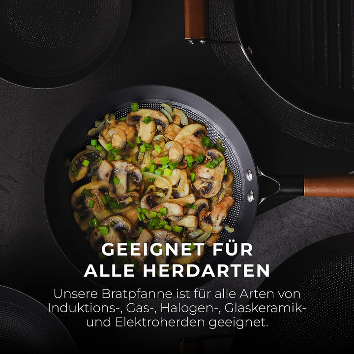 MasterPRO Odín | Pfanne Antihaftbeschichtet 16 cm | Aus Gepresstem Eisen | Ergonomischer Akazienholz