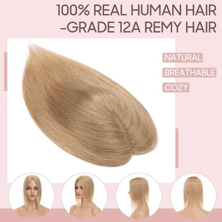 Silk-co Hair Topper Echthaar, 10x12cm Basis Toupet Damen, Haartopper Echthaar mit Remy Seide Basis,