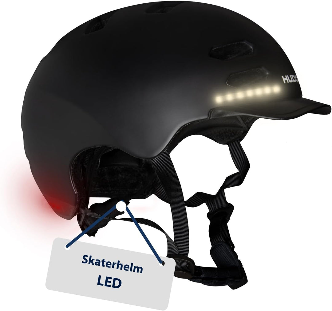 HUDORA Skaterhelm LED, schwarz L (58-61 cm) Schwarz, L (58-61 cm) Schwarz