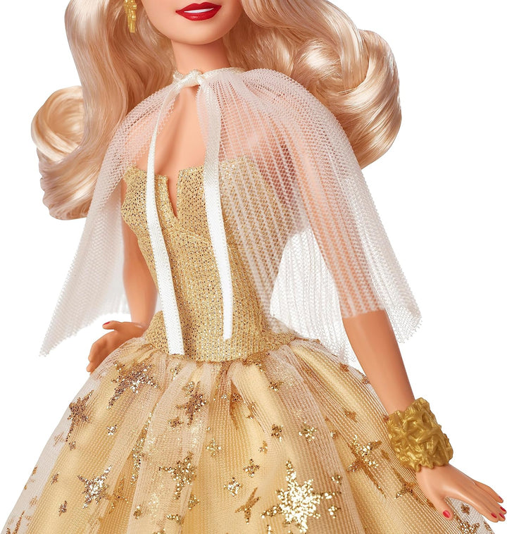 BARBIE 2023 Holiday Puppe - 35. Jubiläumsedition mit goldenem Kleid, glitzernden Sternendetails und