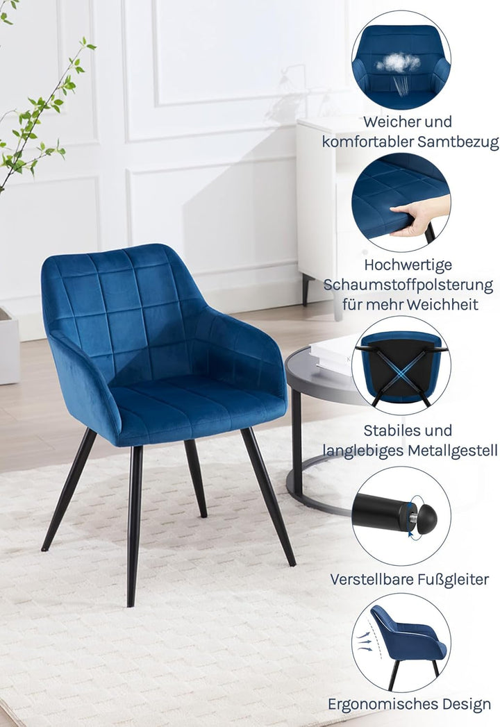 WOLTU Esszimmerstühle 2er Set Esszimmerstuhl Küchenstuhl Polsterstuhl Design Stuhl mit Armlehnen, mi
