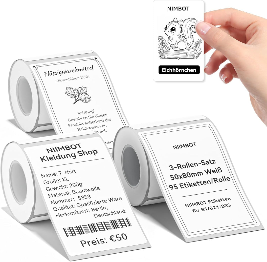 NIIMBOT Etiketten Selbstklebender Etikettenband für B1 / B21 / B3S Etikettendrucker, 50mm x 80mm 95