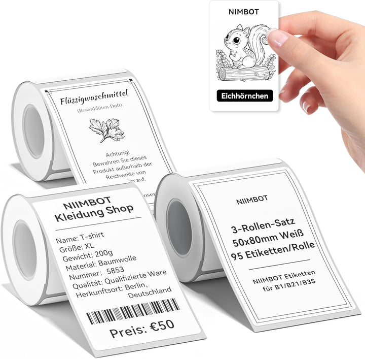 NIIMBOT Etiketten Selbstklebender Etikettenband für B1 / B21 / B3S Etikettendrucker, 50mm x 80mm 95