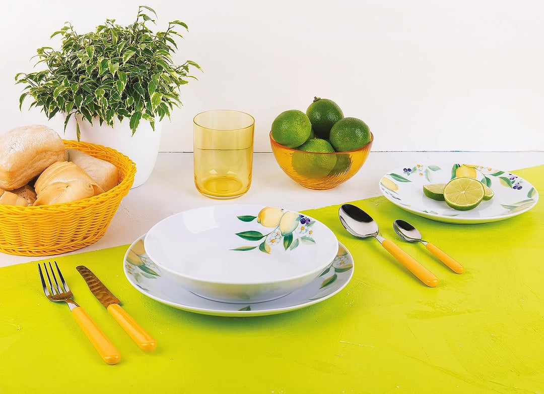 Excelsa Lemon Tafelservice, 18-teilig, Porzellan, Bianco/Limoni, STK