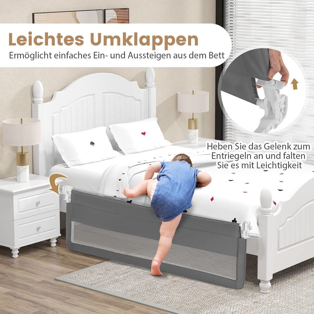 COSTWAY Bettgitter klappbar, 180 cm Lange Bettschutzgitter mit Sicherheitsgurten, Rausfallschutz 180