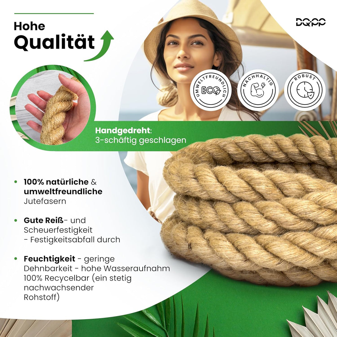 DQ-PP JUTESEIL | 10m | 30mm stark | Kordel Natur Braun Naturfasern | Jutekordel| Deko Seil | Dekokor