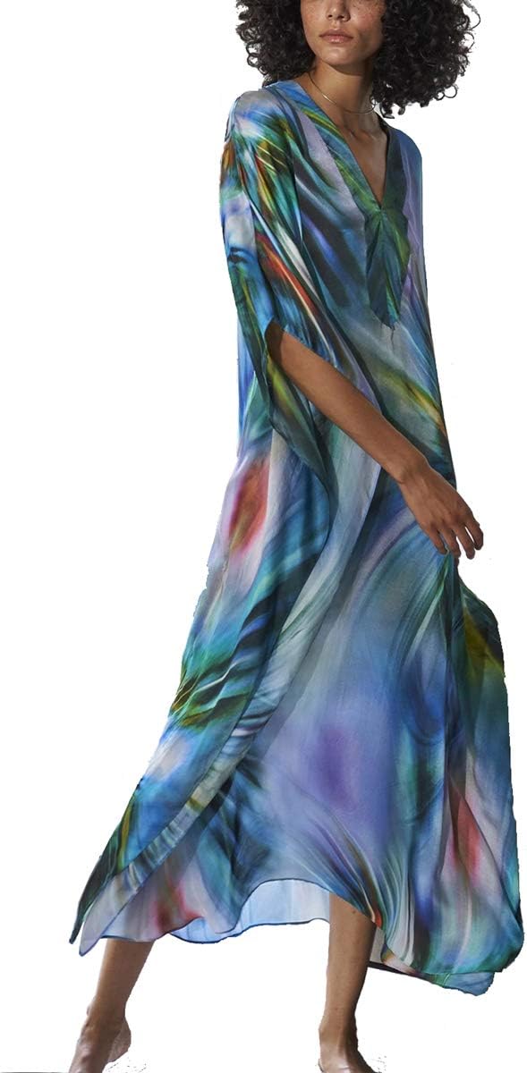 YouKD Damen Sommer Bohemian Lang Kaftan Ethnisches Muster Maxikleid Beach Bikini Cover Ups Sunblocke