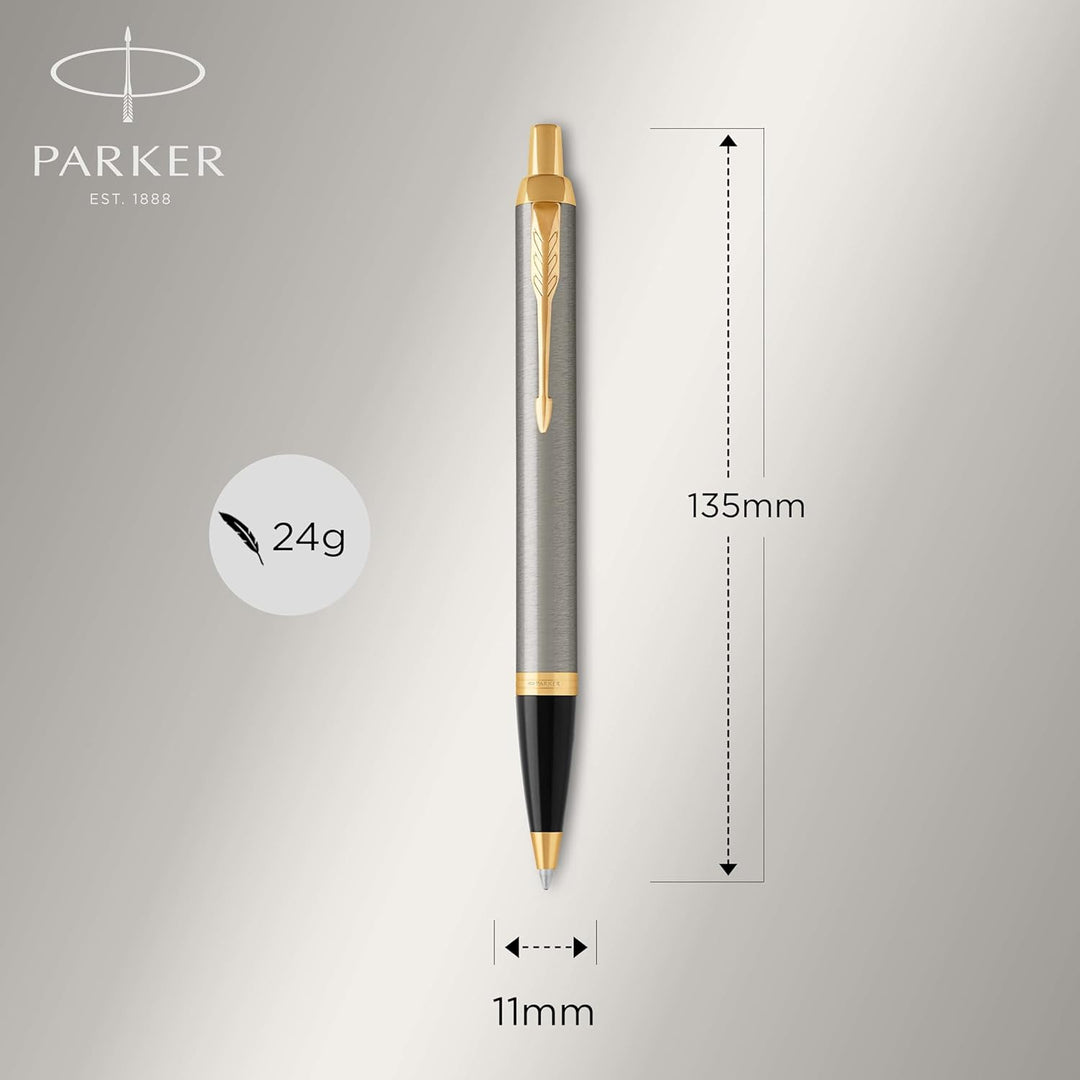 Parker IM Duo-Geschenkset mit Kugelschreiber & Tintenroller | Brushed Metal mit Goldzierteilen | Nac