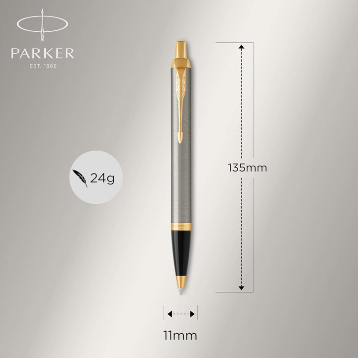 Parker IM Duo-Geschenkset mit Kugelschreiber & Tintenroller | Brushed Metal mit Goldzierteilen | Nac