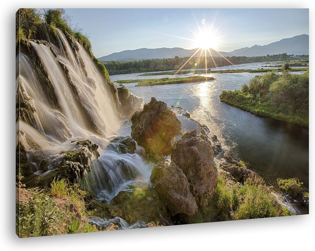 deyoli Wasserfall am Snake River Format: 100x70 als Leinwandbild, Motiv fertig gerahmt auf Echtholzr
