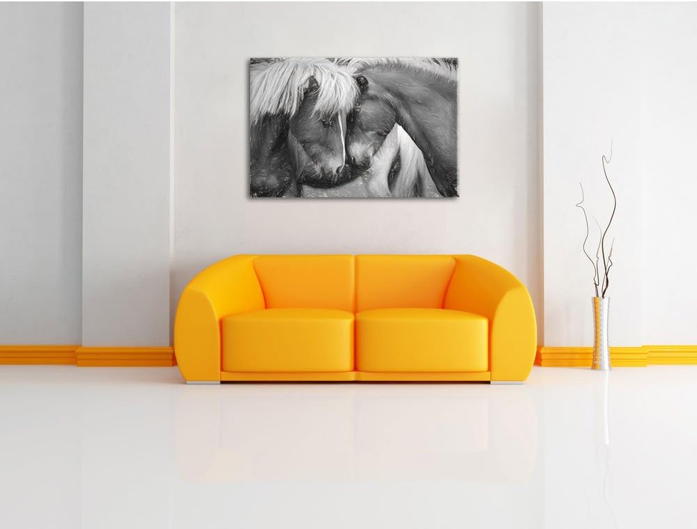 Pixxprint Zwei schmusende Pferde Kunst / 100x70cm Leinwandbild bespannt auf Holzrahmen/Wandbild Kuns