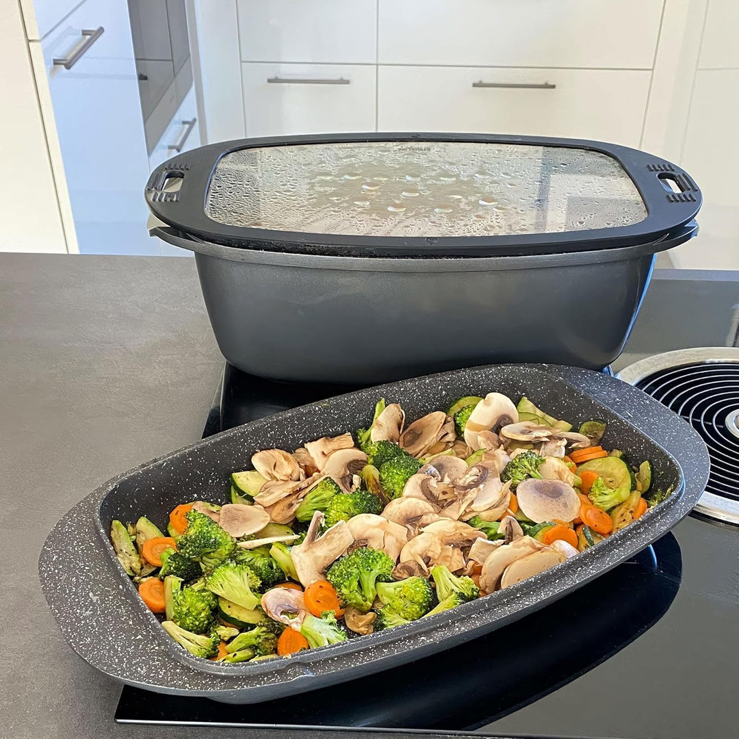 STONELINE Bräter Induktion 40x22 cm, 5,6L, Backofengeeignet, Multifunktionaler Bräter mit Backfunkti