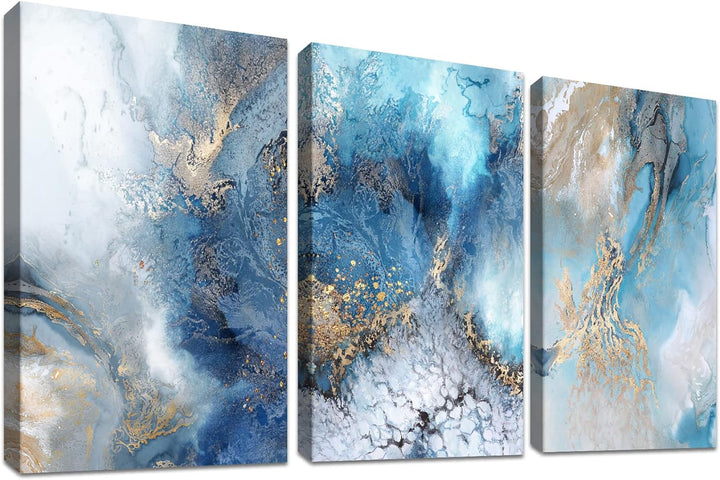 3 Pcs Mit Rahmen Goldblauer Ozean Leinwand Bilder Abstrakte Krachende Wellen Bild auf Leinwand Maler