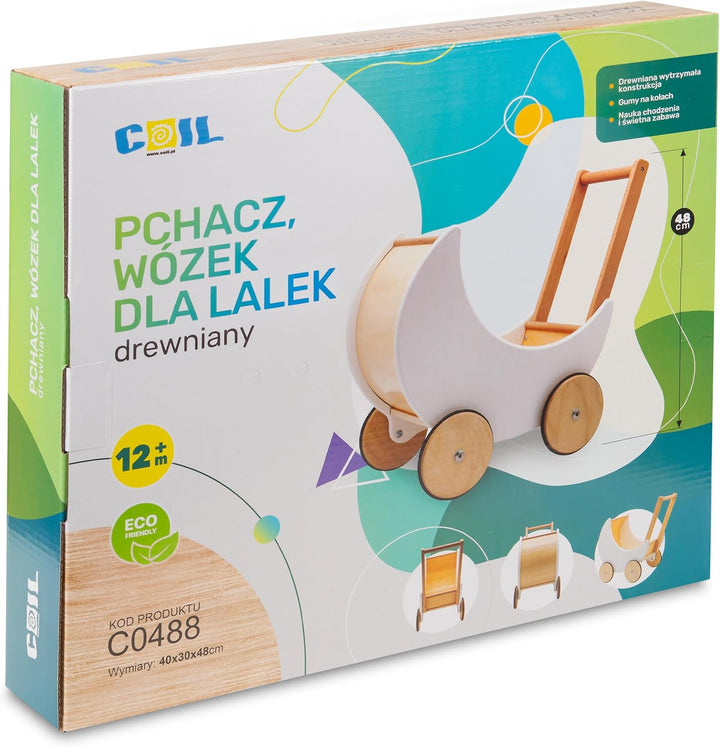 COIL Puppenwagen Lauflernwagen, Lauflernhilfe, aus Holz, Gummiräder, Kinderspielzeug