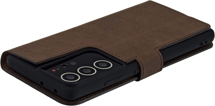 Suncase Book-Style Hülle kompatibel mit Samsung Galaxy S21 Ultra 5G Leder Tasche (Slim-Fit) Lederhül