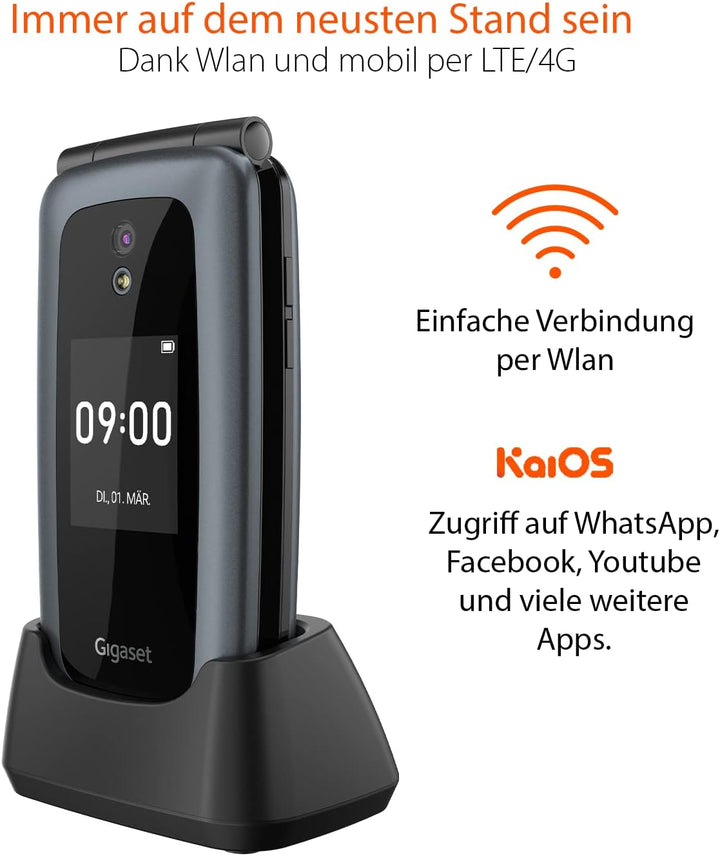 Gigaset GL7 - Internetfähiges Klapp-Handy ohne Vertrag - SOS-Funktion - einfache Bedienung mit gross