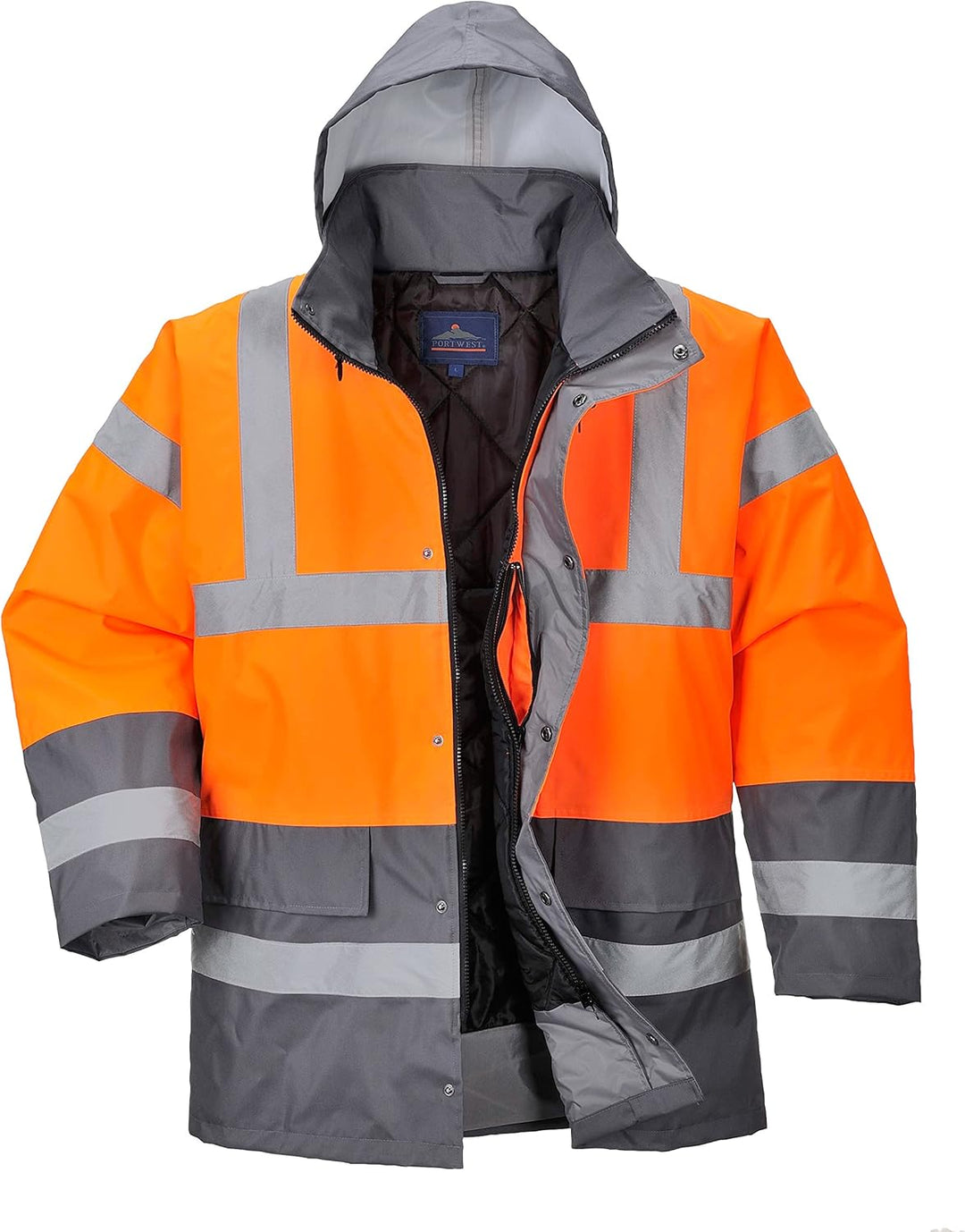 Portwest Zweifarbige Warnschutz-Verkehrs-Jacke, Grösse: XXXL, Farbe: Orange/Grau, S467OGYXXXL