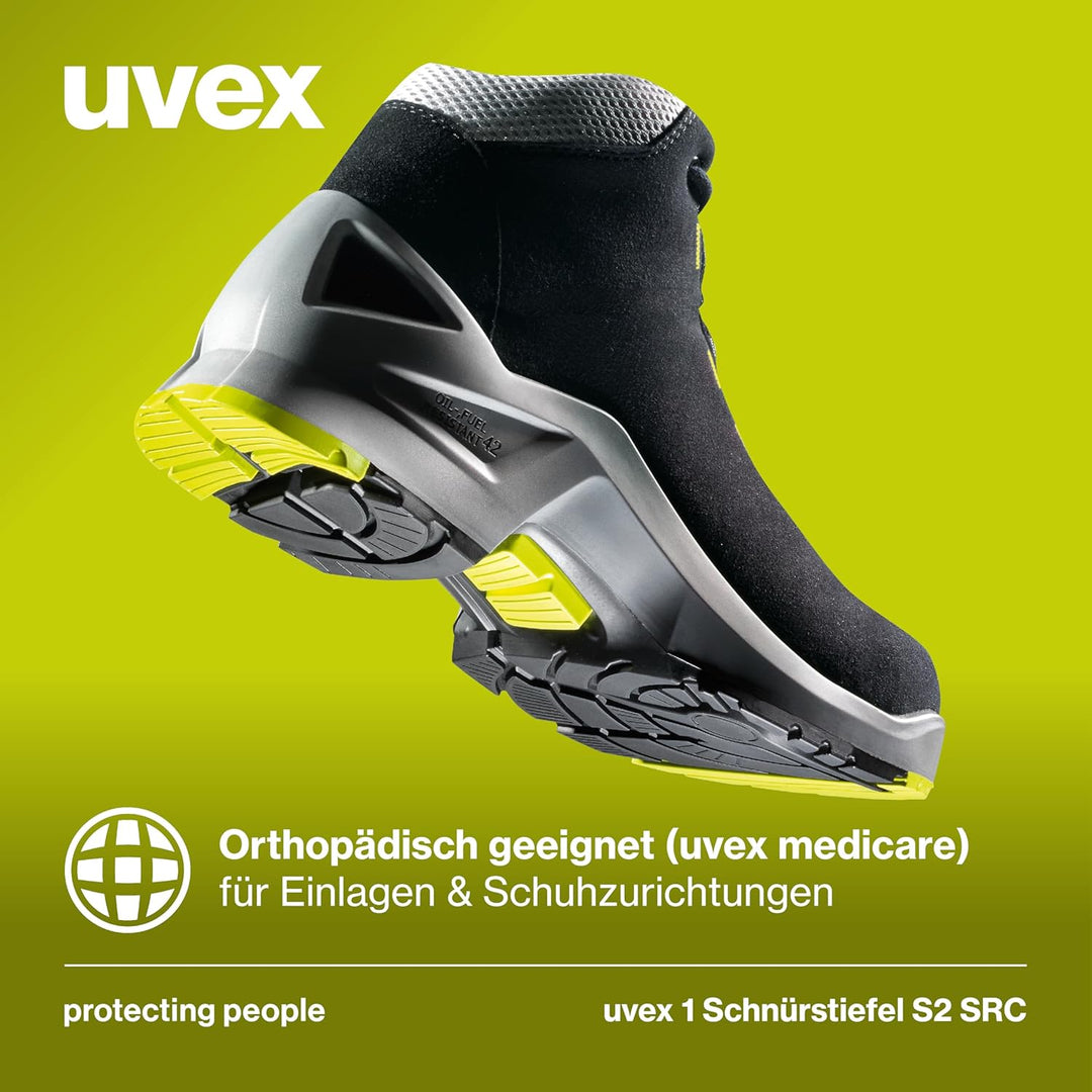 Uvex 1 Arbeitsstiefel - S2-Sicherheitsstiefel S1 SRC ESD - Lime-Schwarz, Grösse:46