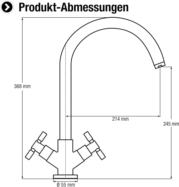 Cornat Spültisch-Zweigriffarmatur "Tratto" - Hochwertiger Messingkörper - verchromt - Hoher & schwen