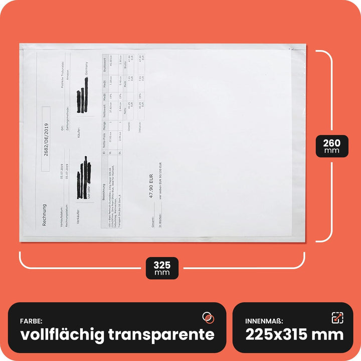 Netuno 250x transparente Lieferscheintasche selbstklebend DIN C4 260x 325 mm Begleitpapiertasche Dok