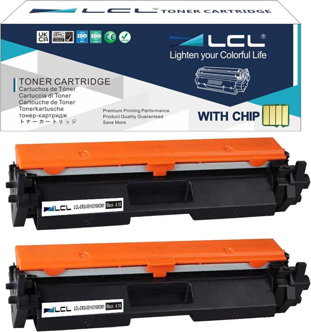 LCL Kompatibel Toner 051 CRG051 CRG-051 2168C002 (2Schwarz) Ersatz für Canon ImageCLASS LBP162dw MF2