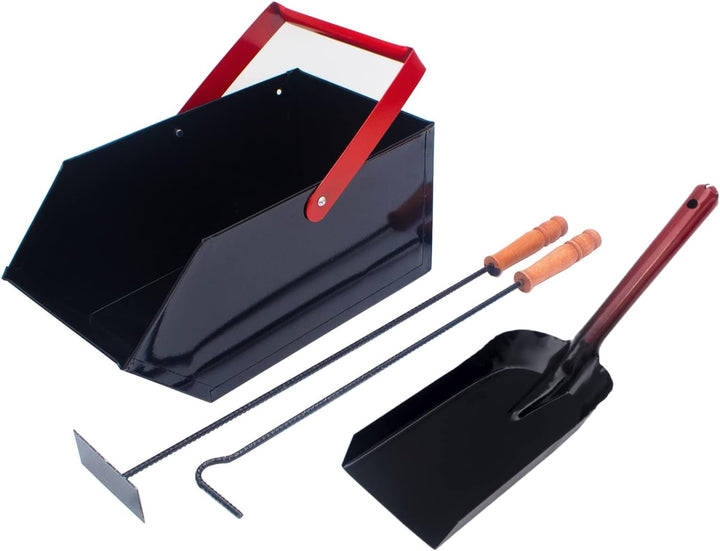 BAUSTER® Kaminbesteck Set Mit Schürhaken, Aschekratzer, Kehrschaufel und Kohlenkasten/Aschebehälter