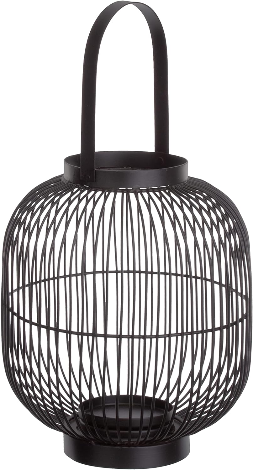 Brandsseller Windlicht Ø 22 x H 28,5 cm Metall mit Henkel Gitter Design Schwarz Kerzenständer Latern