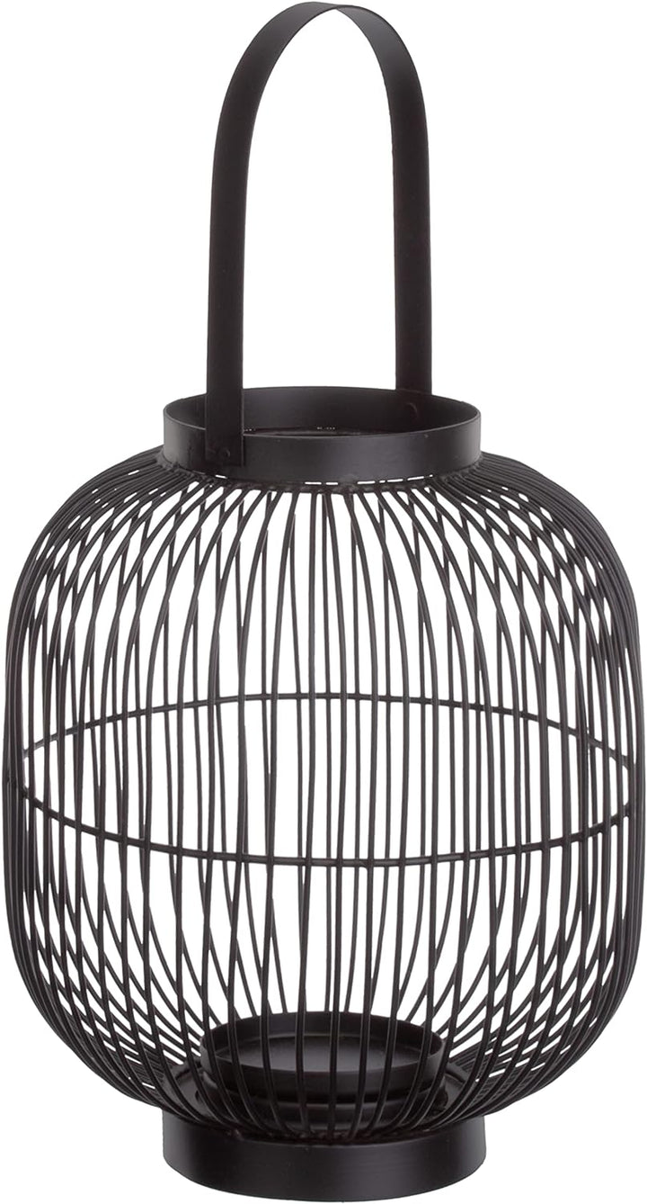 Brandsseller Windlicht Ø 22 x H 28,5 cm Metall mit Henkel Gitter Design Schwarz Kerzenständer Latern