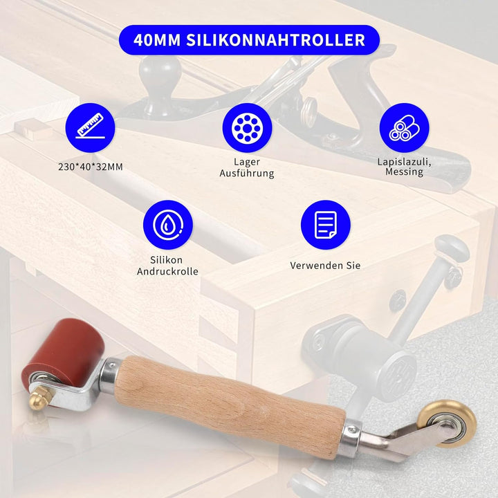 Gugxiom 40mm Silikon Nahtroller, Handdruck Doppelend-Silikon Naht Messing Detail Roller Combo Nahtro