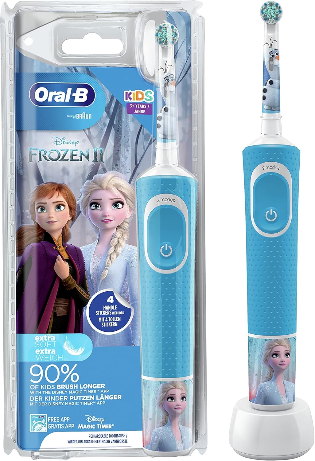 Oral-B Kids Frozen Elektrische Zahnbürste für Kinder ab 3 Jahren, 2 Putzmodi, extra weiche Borsten,