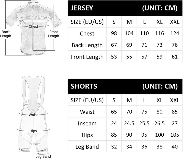 Lixada Radtrikot Set, atmungsaktiver Fahrradanzug Kurzarm Fahrradhemd + 3D gepolsterte Trägerhose, s