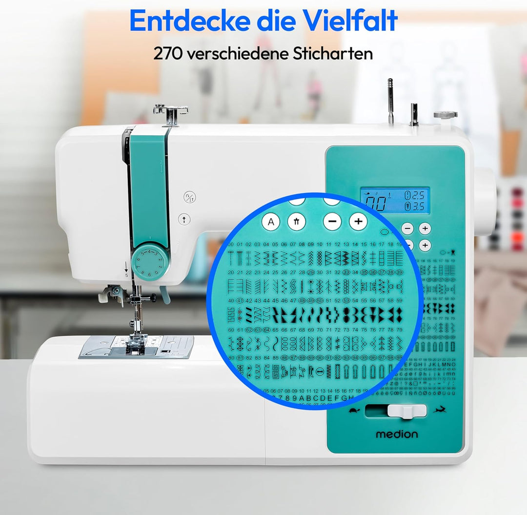 MEDION Digitale Nähmaschine SD36 (36 Watt, einstellbare Stichlänge und Stichbreite, 270 Stichmuster,