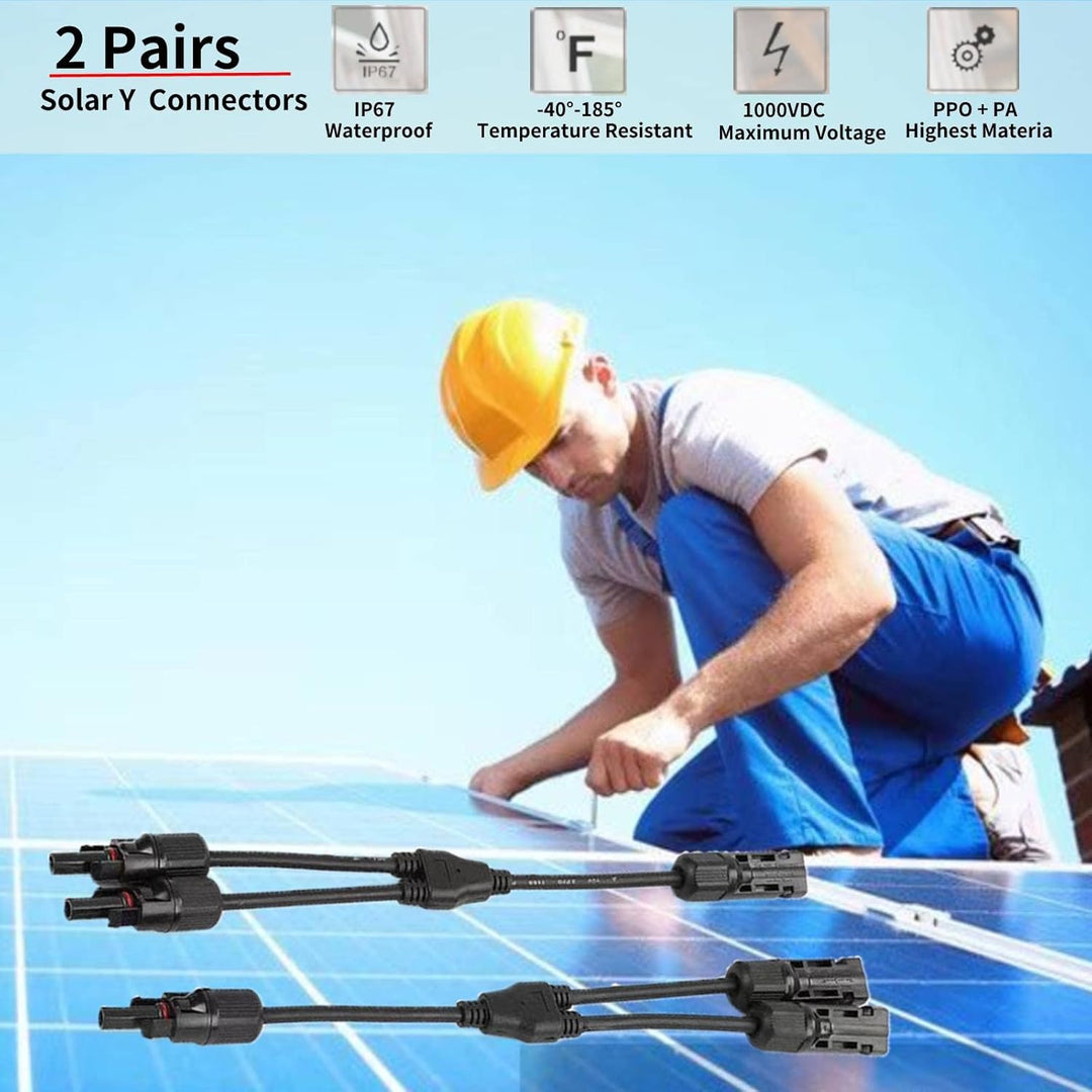 QeeHeng Solarverbinder Y-Verzweigungs-Parallel-Adapter-Kits mit 20 Paar Solarpanel-Steckverbinder, 2