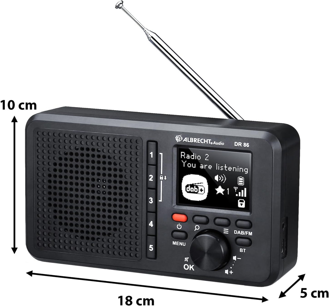 Albrecht DR 86 kleines Seniorenradio, 27861, DAB+/UKW, Musik Streaming, integrierter 2200mAh Akku, F