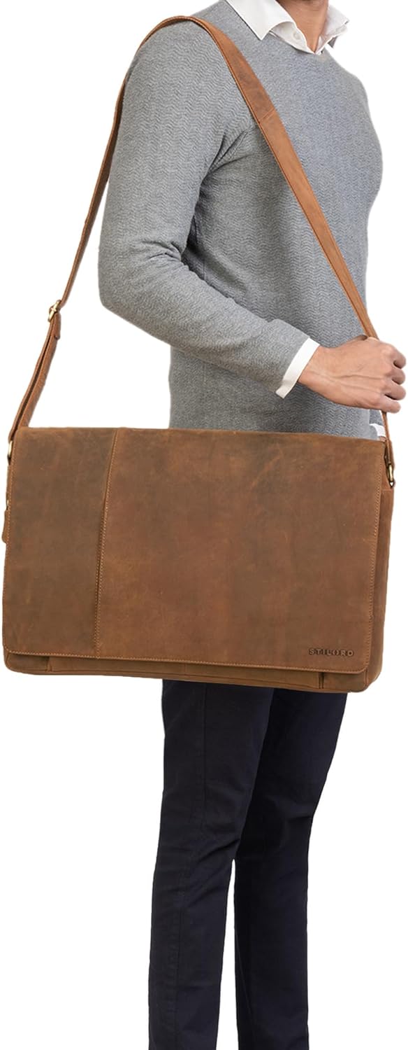 STILORD 'Maximus' XXL Ledertasche riesige Umhängetasche Unitasche 17 18 19 21 Zoll Laptop Aktentasch