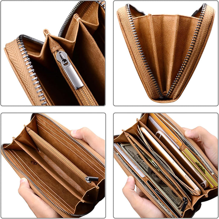 VISOUL Premium Brieftasche Echtleder/Italienisches Leder mit RFID-Schutz, XL Geldbörse für Herren Kh