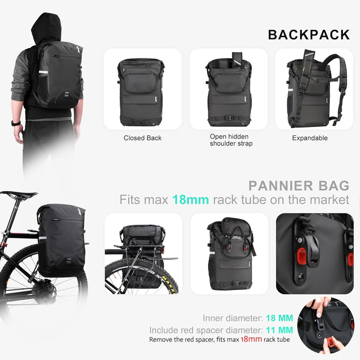 BAIGIO 3-in-1 Multifunktional Fahrradtasche für Gepäckträger Wasserdicht Gepäckträgertasche Fahrrad