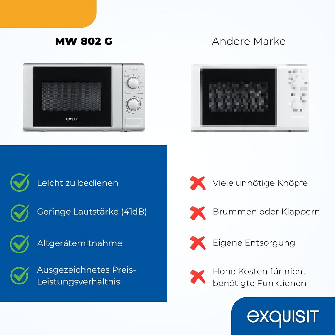 Exquisit Mikrowelle MW 802 G | Mikrowelle mit Grill 1000 W | Timer | 700 W gesamt | Mikrowelle klein