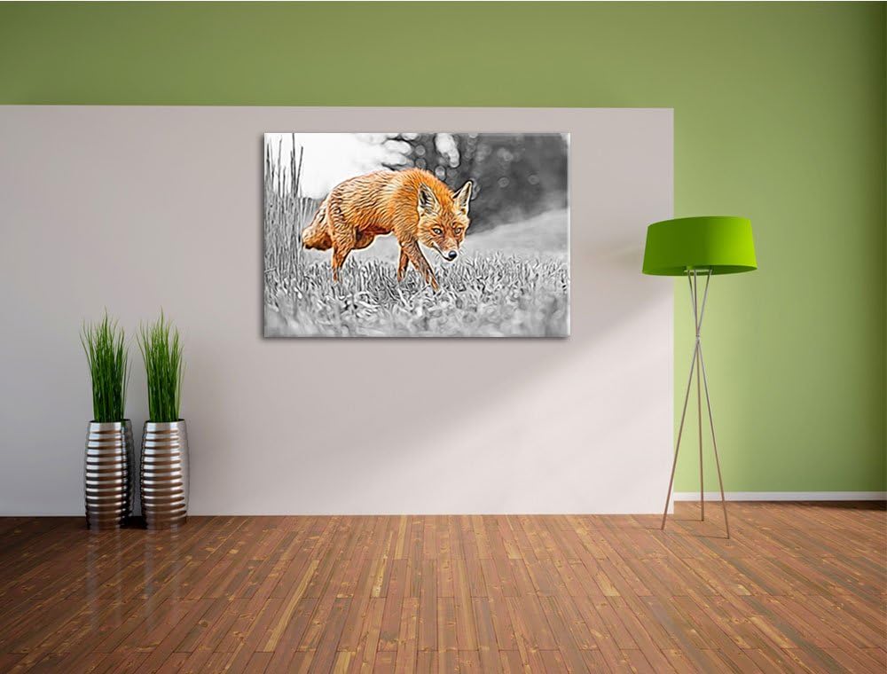 Fuchs im Wald Natur, USA Bild auf Leinwand, XXL riesige Bilder fertig gerahmt mit Keilrahmen. Kunstd