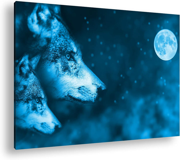deyoli Wolf-Vollmond-Illustration Format: 80x60 Effekt: Monocrome Blau als Leinwandbild, Motiv ferti