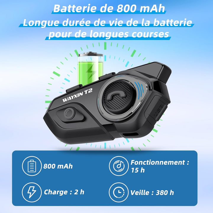 WAYXIN T2 Motorrad Headset mit Gegensprechanlage,Helm Kommunikationssystem für 2 Personen in Reichwe